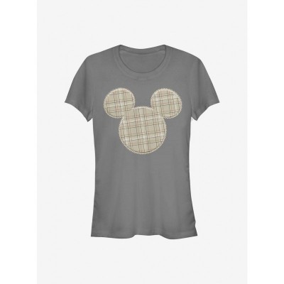 Disney Girls Plaid Patch T-Shirt in Grey - Lightweight Cotton