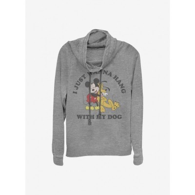 Disney Grey Mickey Mouse Dog Lover Lightweight Cowl Neck Top for Girls