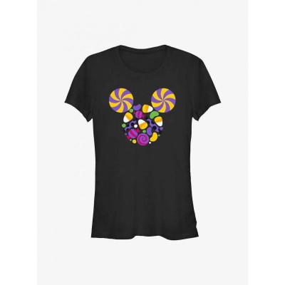 Disney Girls T-Shirt with Mickey Mouse Candy Head Design - Black