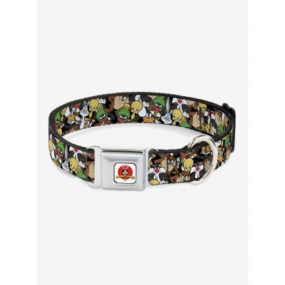 Looney Tunes Character Stacked Collage Seatbelt Dog Collar - USA Made