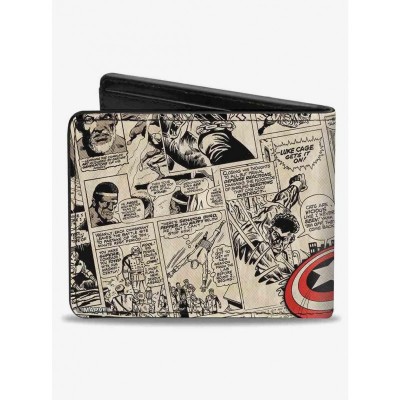 Marvel 5 Avengers Logo Stacked Comic Scenes Bifold Wallet for Men