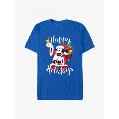 Disney Happy Holidays Santa Mickey T-Shirt - Lightweight Blue for Men