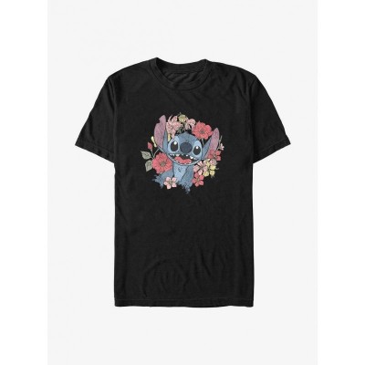 Disney Lilo & Stitch Black Floral Print Men's Soft T-Shirt
