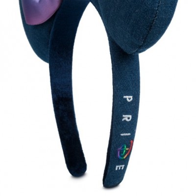 Disney Pride Minnie Mouse Denim Ear Headband for Women with Rainbow Satin Bow