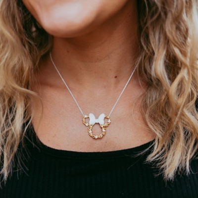 Minnie Mouse Snowflake Necklace by Rebecca Hook, Sterling Silver with Goldtone Snowflakes