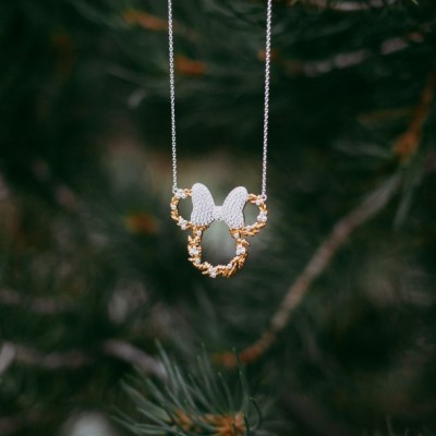 Minnie Mouse Snowflake Necklace by Rebecca Hook, Sterling Silver with Goldtone Snowflakes
