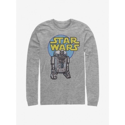 Star Wars R2-D2 Cartoon Design Long Sleeve T-Shirt - Grey Men's Size