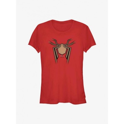Marvel Girls Iron Spider Logo T-Shirt - Red, Lightweight Cotton