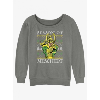 Marvel Grey Girls Slouchy Sweatshirt - Loki Mischief Ugly Christmas Edition