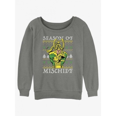 Marvel Grey Girls Slouchy Sweatshirt - Loki Mischief Ugly Christmas Edition