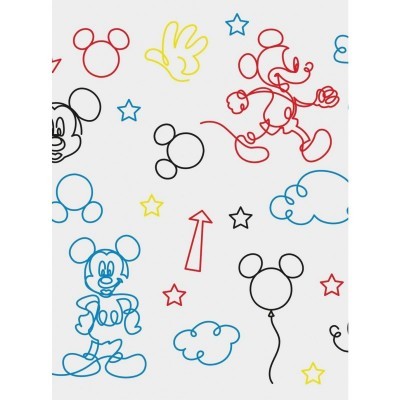 Disney Red Yellow Mickey Mouse Line Art Peel & Stick Wallpaper