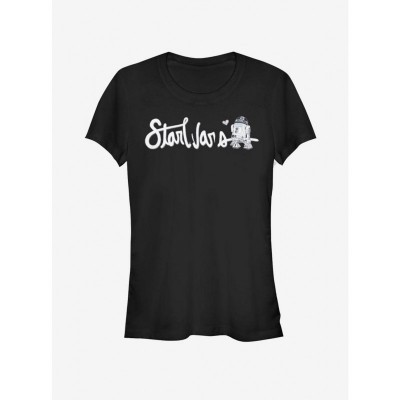 Star Wars R2D2 Cursive Design Girls T-Shirt - Black