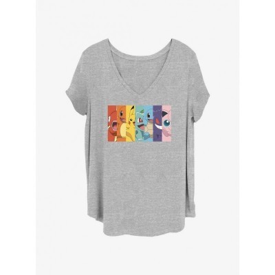 Pokemon Rainbow Panels Plus Size T-Shirt for Girls - Grey