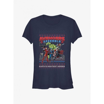 Marvel Ugly Christmas Girls Avengers T-Shirt - Junior Blue