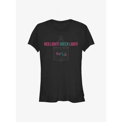Squid Game Red Light Green Girls Cotton Tee - Unisex Black