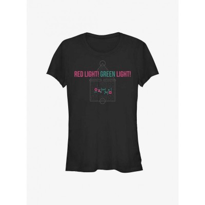Squid Game Red Light Green Girls Cotton Tee - Unisex Black