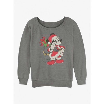 Disney Girls Slouchy Grey Mickey Mouse Santa Sweatshirt