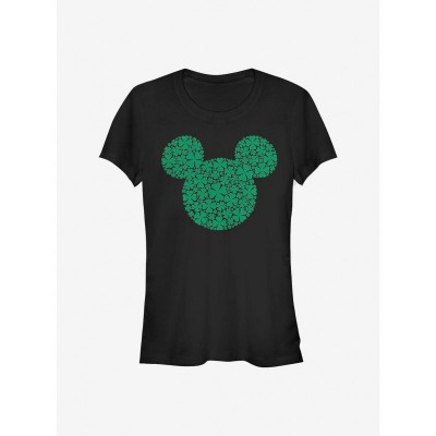 Disney Girls Mickey Mouse Clover Graphic T-Shirt - Black