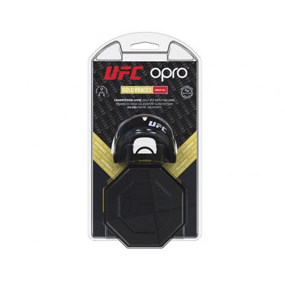 OPRO Gold Braced Mouth Guard, Black/Silver, Ideal for Combat Sports Wearers