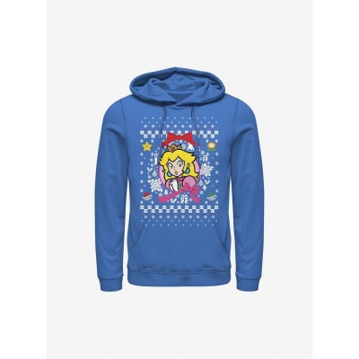 Super Mario Hoodie with Princess Wreath Design - Blue Men's Size
