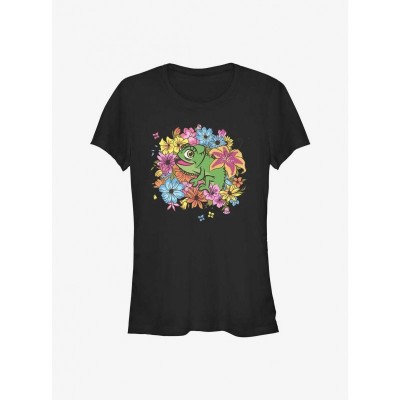 Disney Tangled Floral Pascal Lightweight Girls T-Shirt - Black