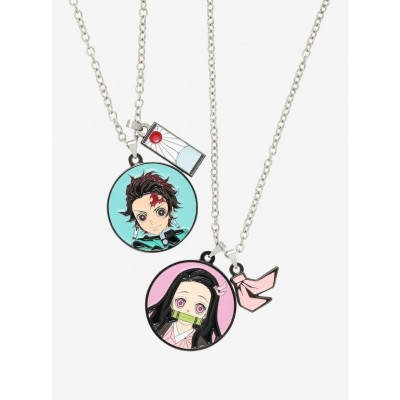 Demon Slayer Tanjiro & Nezuko Circle Charm Necklace Set for Fans