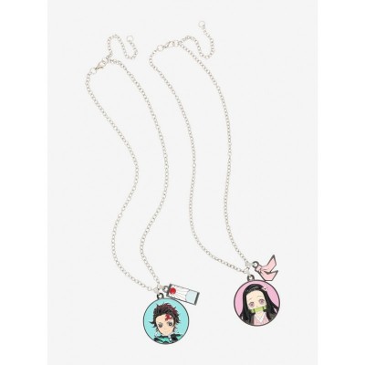 Demon Slayer Tanjiro & Nezuko Circle Charm Necklace Set for Fans